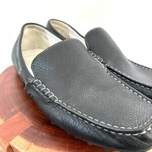Geox Men's Black Loafers Italian Pebble Leather, Size 44, Good Condition‎
